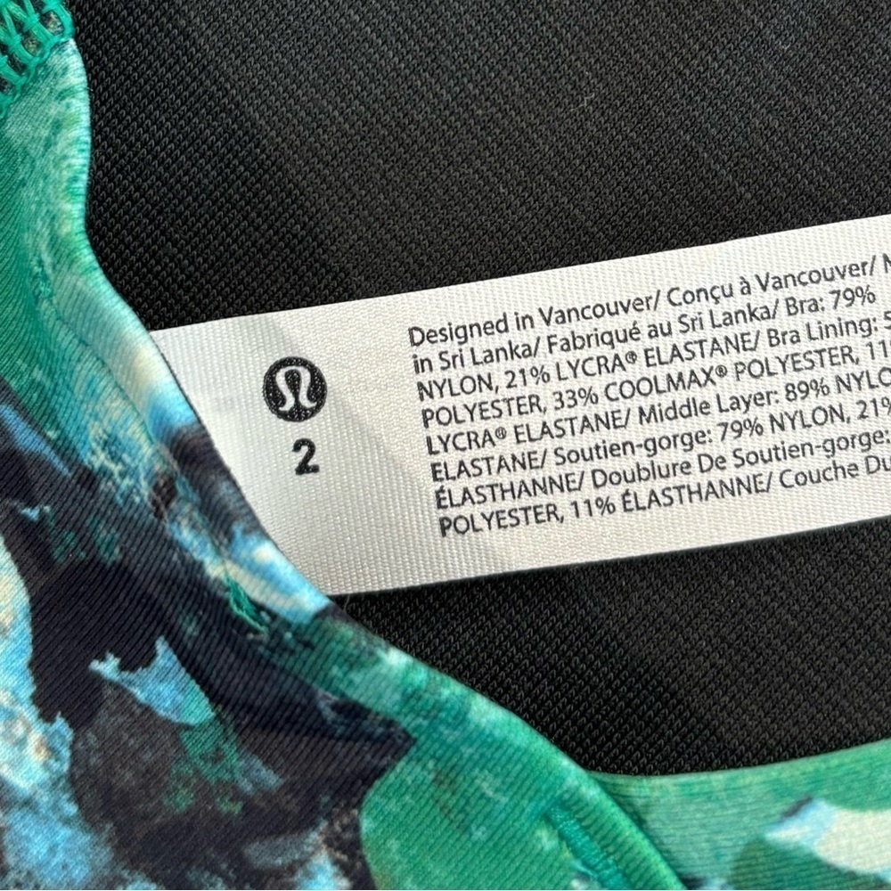 NWT Lululemon Energy Longline Bra Size 2 In Urban Undergrowth Kelly Green Multi - Picture 6 of 6